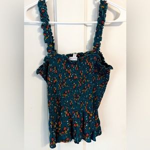 Green floral smocked cami top
